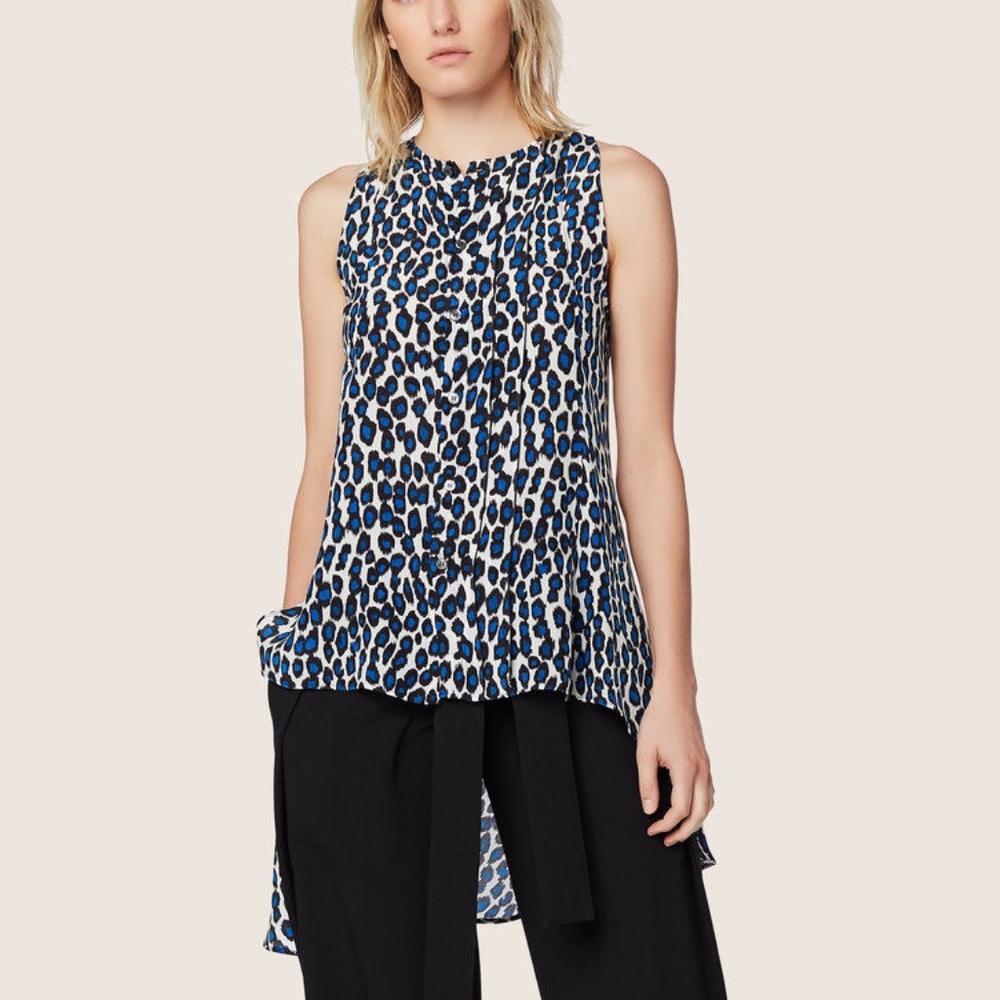 Derek Lam Blue Sleeveless Silk Blouse